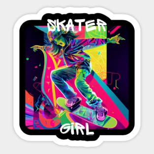 Skater Girl - cool girl skates on the street 2 Sticker